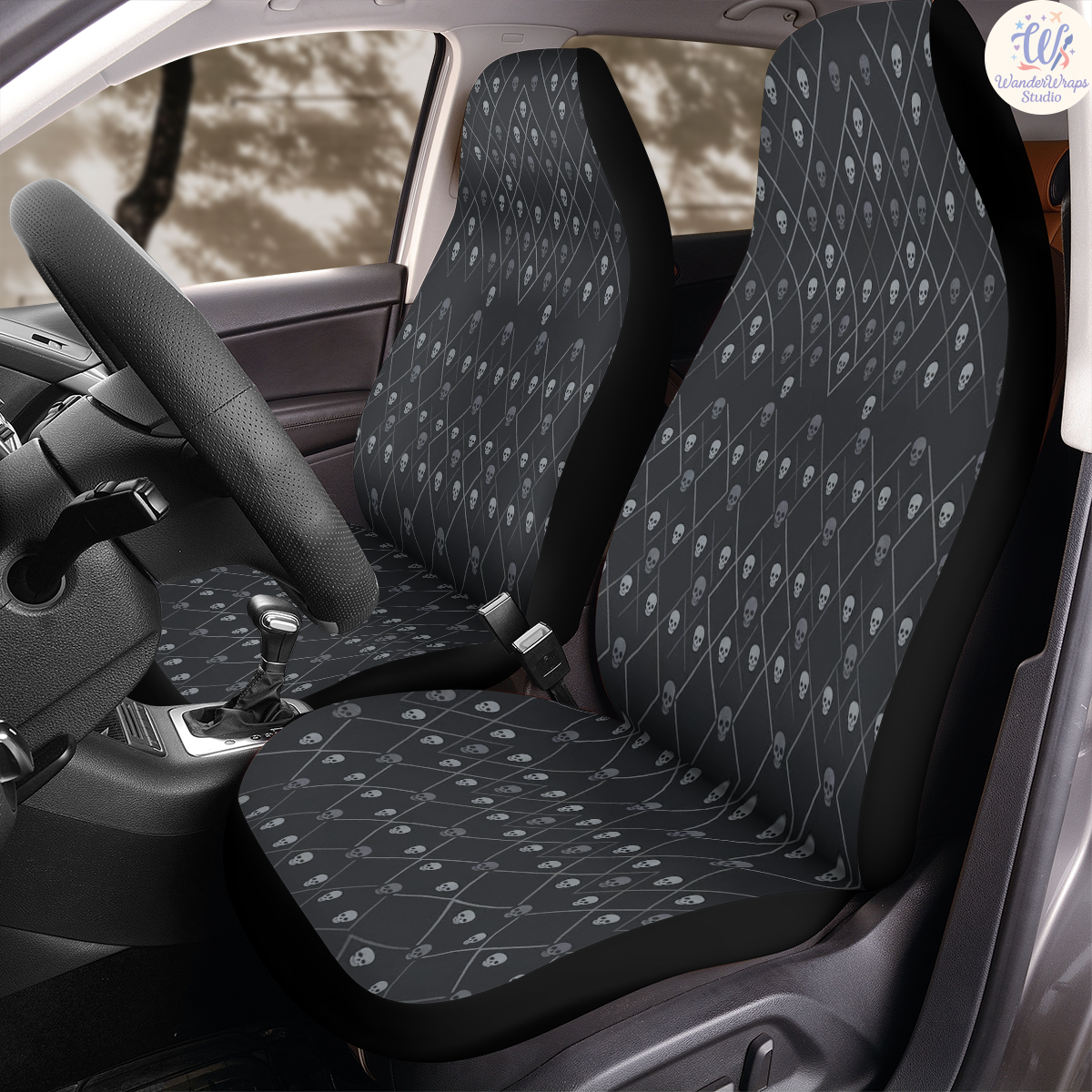 Nocturne Diamond Skulls Car Seat Covers – High Quality Graphic and Polar Fleece Protector Set