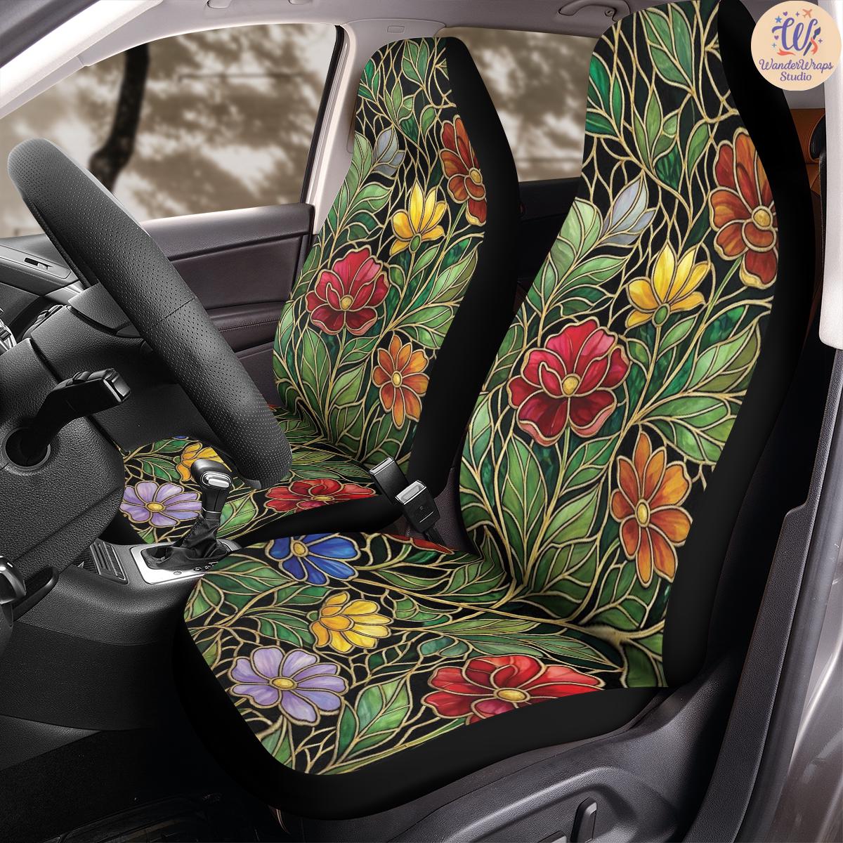 Mosaic Garden Jewel Floral Pattern Car Seat Covers – High Quality Graphic and Polar Fleece Protector Set
