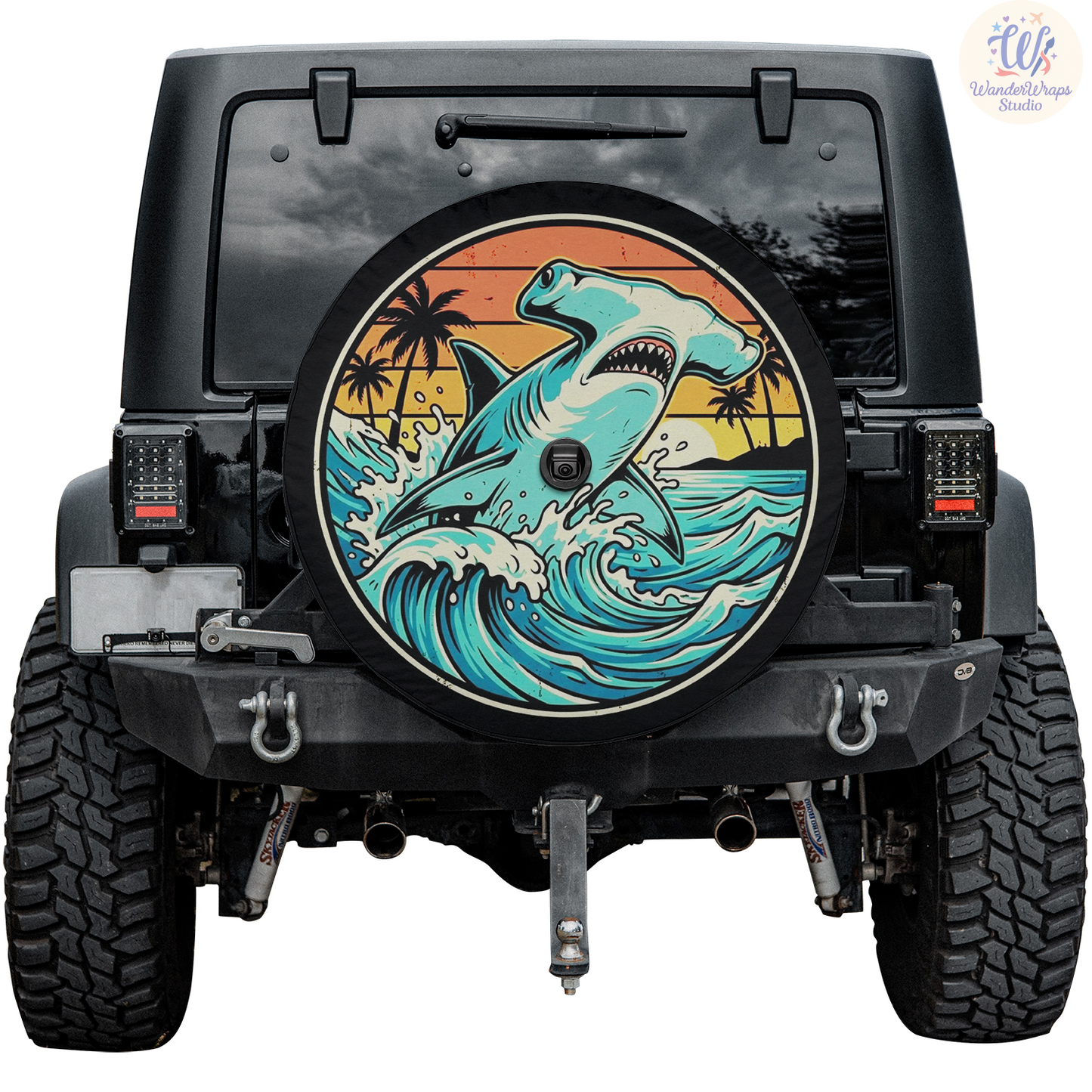 Hammerhead Shark With Massive Waves Spare Tire Cover – Waterproof UV Resistant Protector with Camera Hole
