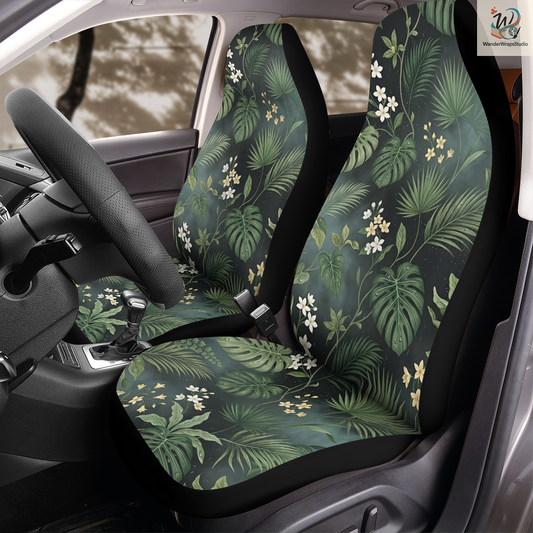 Dark Tropical with Rain Jungle Mist Car Seat Covers – High Quality Graphic and Polar Fleece Protector Set
