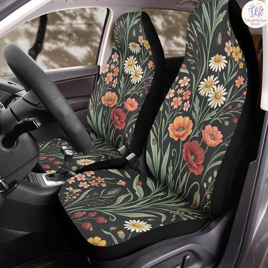 Midnight Wildflower Garden Car Seat Covers – High Quality Graphic and Polar Fleece Protector Set