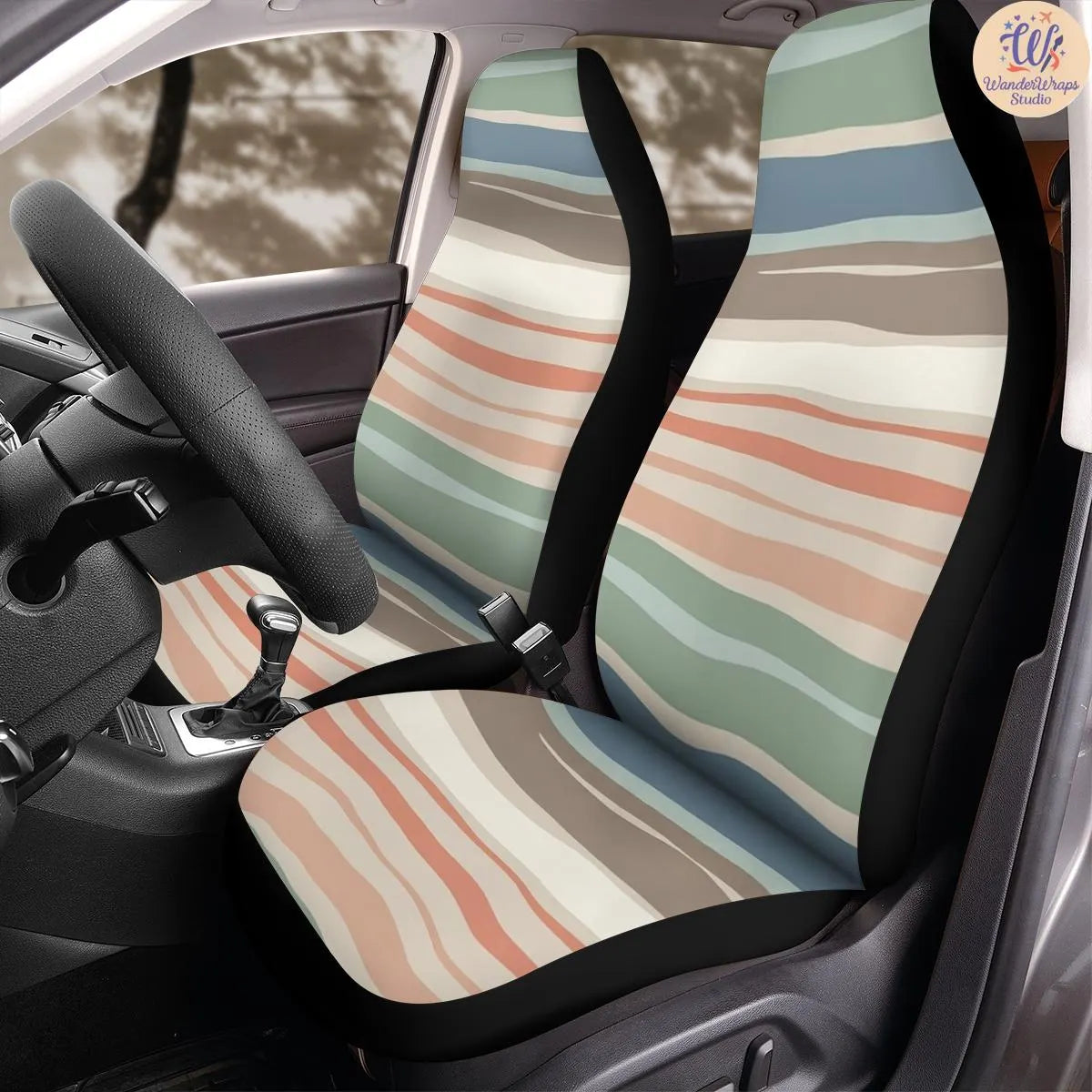 Scandinavian Wave Stripe Pattern Car Seat Covers – High Quality Graphic and Polar Fleece Protector Set