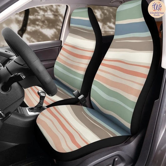 Scandinavian Wave Stripe Pattern Car Seat Covers – High Quality Graphic and Polar Fleece Protector Set