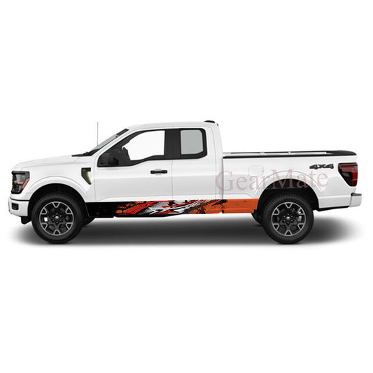Racing Sport Stripe Orange Rocker Panel Graphic Decal Kit (Left & Right Sides) - High Quality Vinyl for Trucks & SUVs