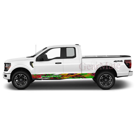 Racing Grunge Green Panel Graphic Decal Kit (Left & Right Sides) - High Quality Vinyl for Trucks & SUVs