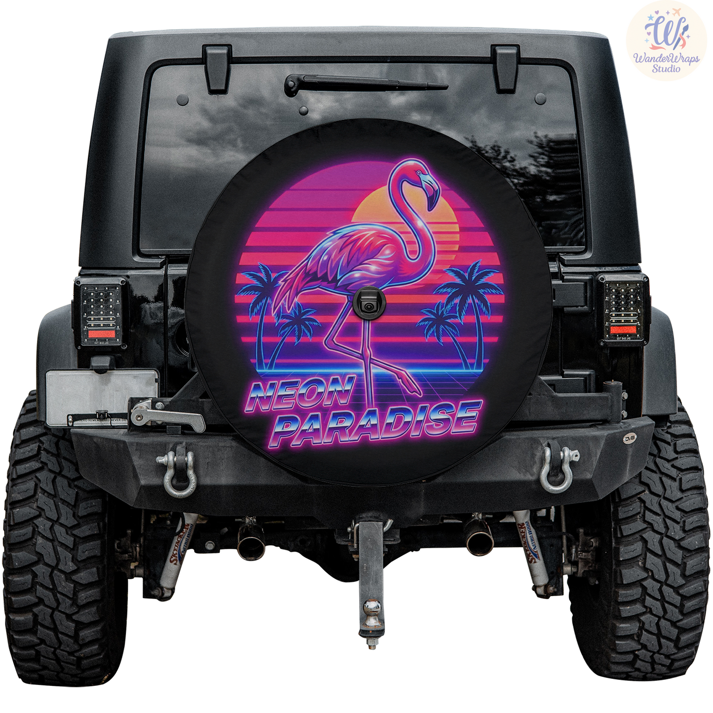 Neon Paradise Spare Tire Cover – Waterproof UV Resistant Protector with Camera Hole