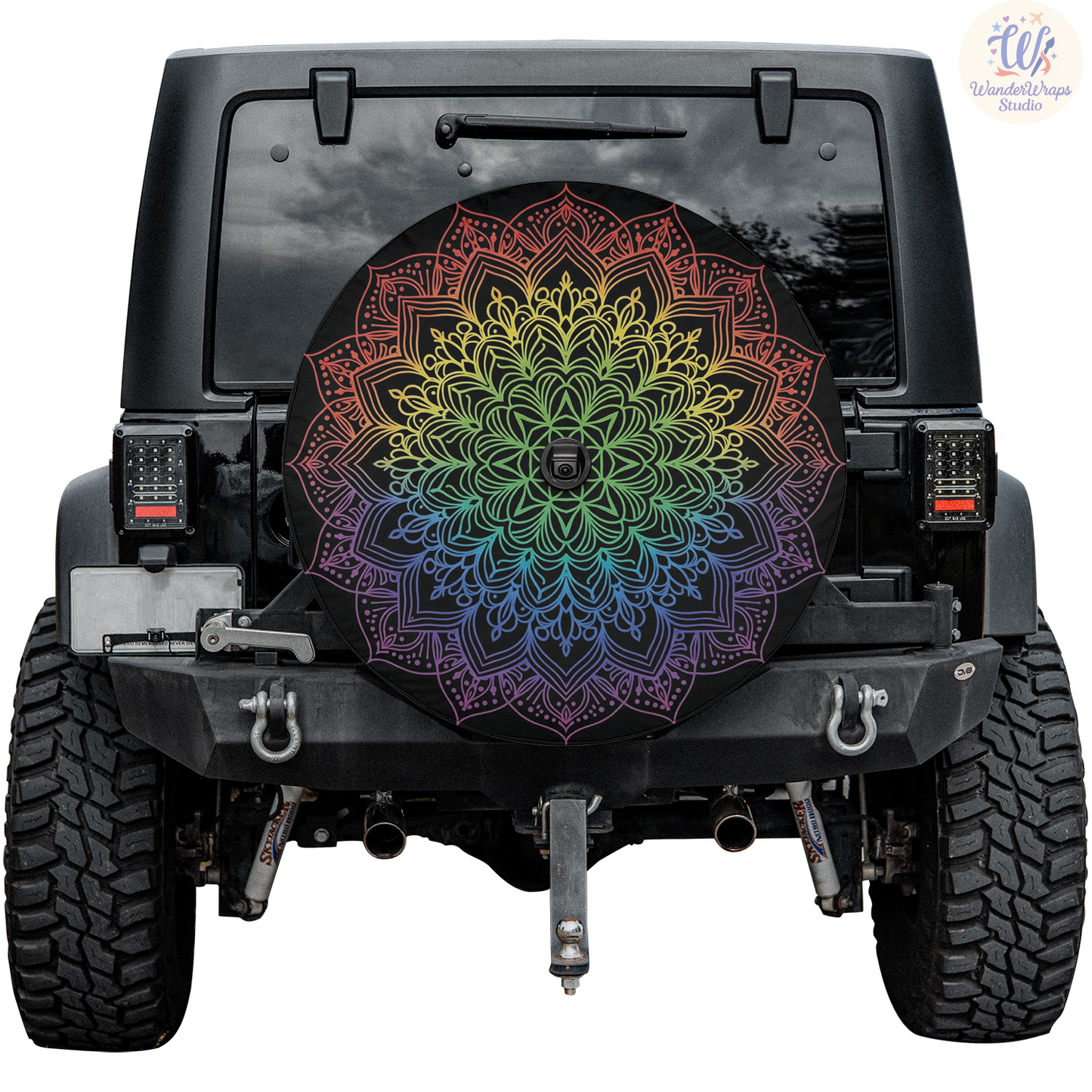 Rainbow Mandala Spare Tire Cover – Waterproof UV Resistant Protector with Camera Hole