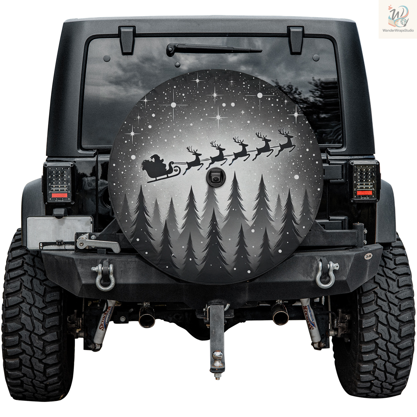 Christmas Black & White Spare Tire Cover – Waterproof UV Resistant Protector with Camera Hole