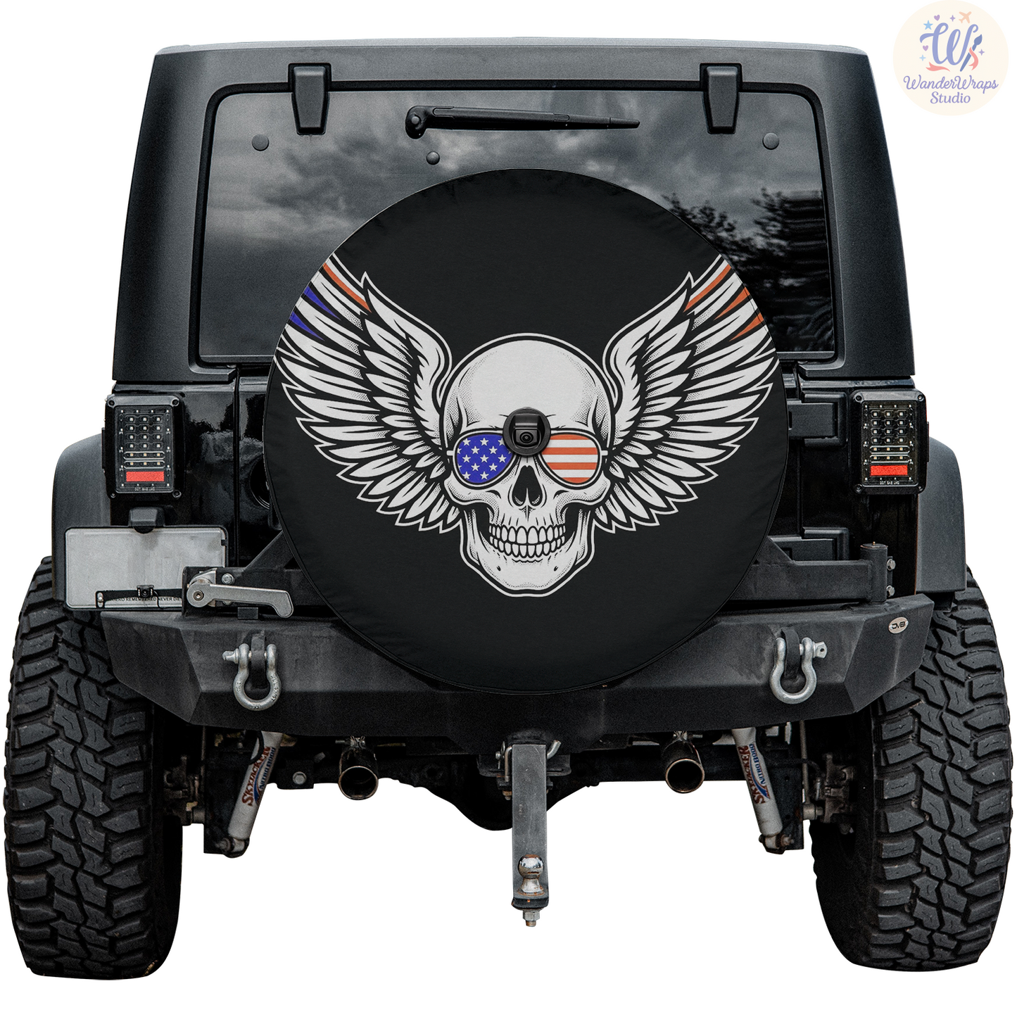 Patriotic Skull With Eagle Wings Spare Tire Cover – Waterproof UV Resistant Protector with Camera Hole