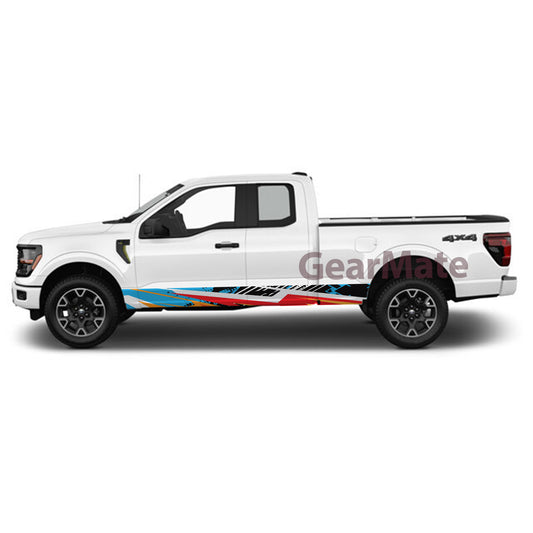 Racing Stripe Blue Rocker Panel Graphic Decal Kit (Left & Right Sides) - High Quality Vinyl for Trucks & SUVs