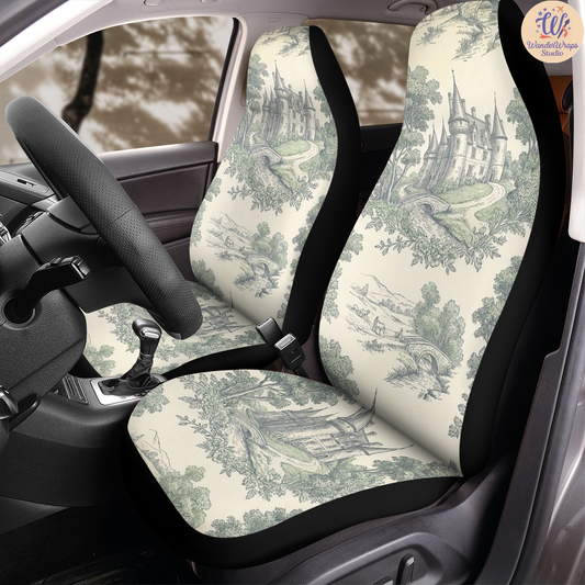 Green French Castle Car Seat Covers – High Quality Graphic and Polar Fleece Protector Set