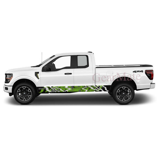 Sport Racing Green Black Rocker Panel Graphic Decal Kit (Left & Right Sides) - High Quality Vinyl for Trucks & SUVs