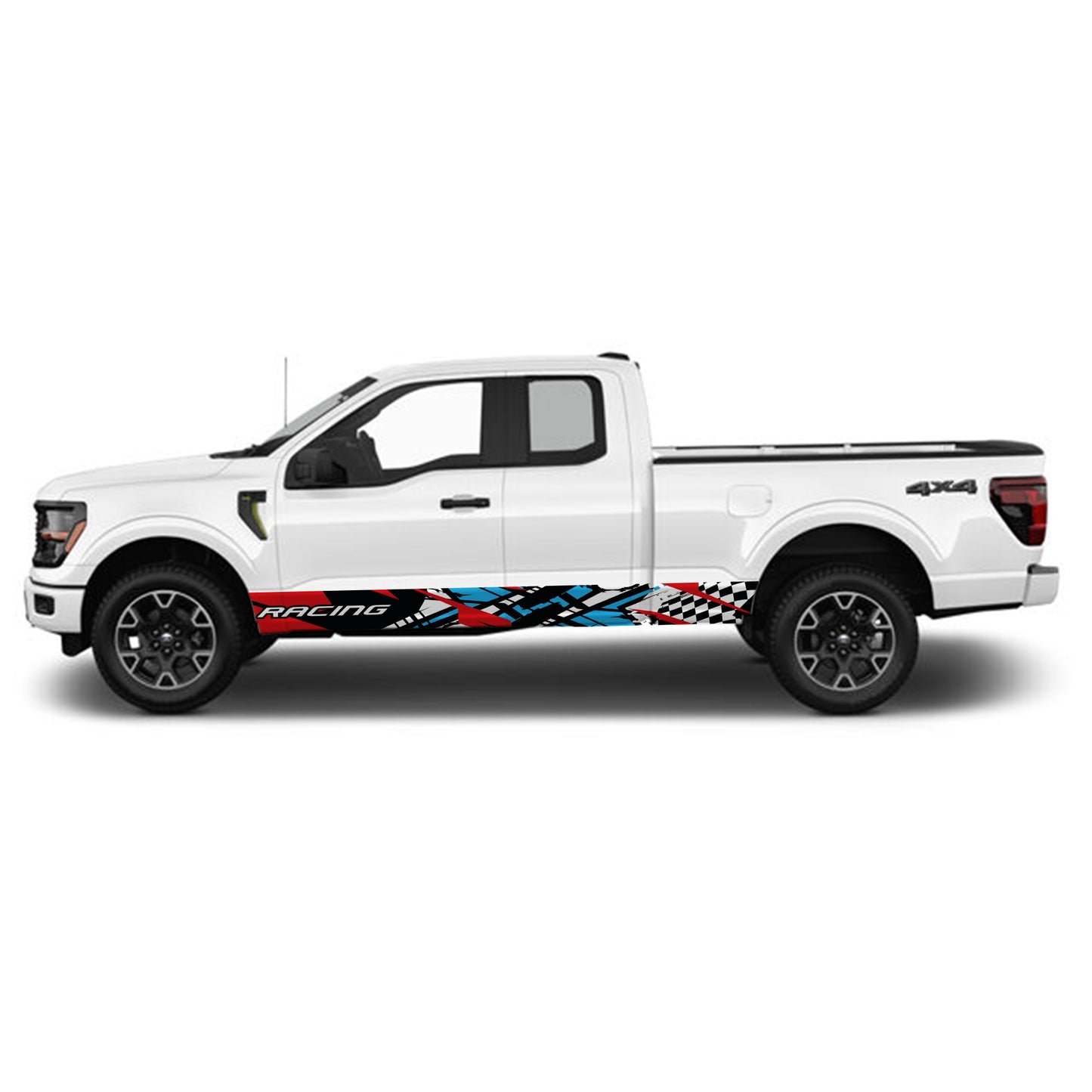 Racing Red Blue Rocker Panel Graphic Decal Kit (Left & Right Sides) - High Quality Vinyl for Trucks & SUVs