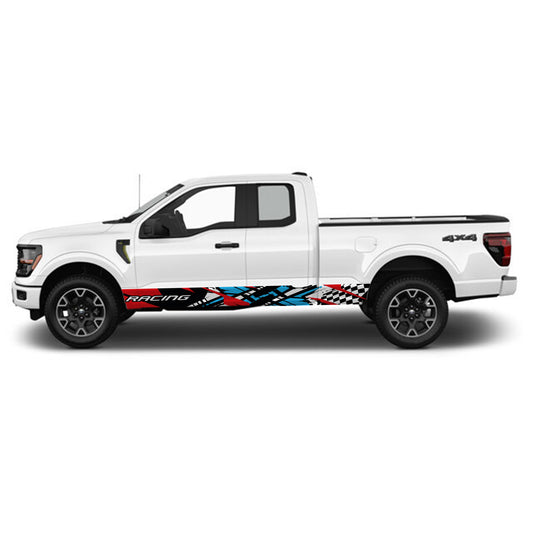 Racing Red Blue Rocker Panel Graphic Decal Kit (Left & Right Sides) - High Quality Vinyl for Trucks & SUVs