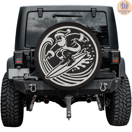 Surfing Santa Spare Tire Cover – Waterproof UV Resistant Protector with Camera Hole