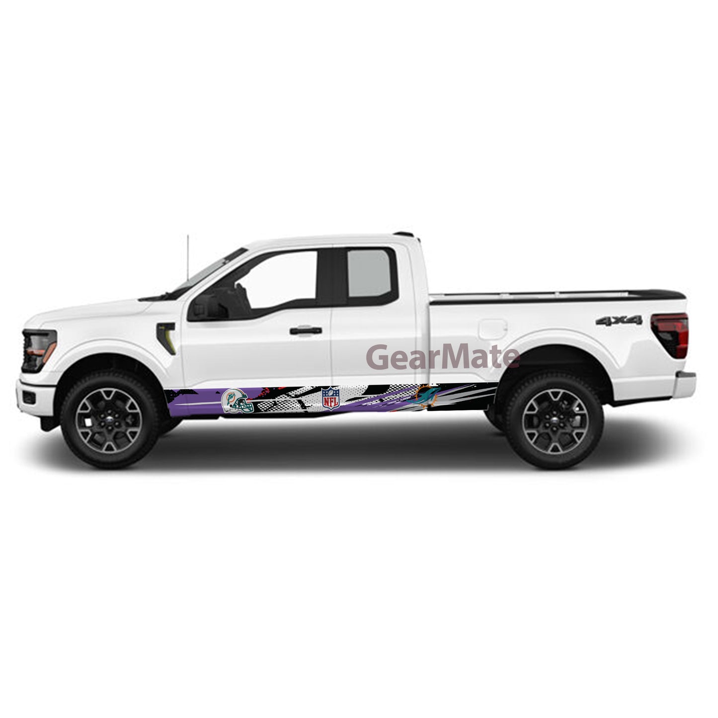 NFL Miami Dolphins Rocker Panel Graphic Decal Kit (Left & Right Sides) - High Quality Vinyl for Trucks & SUVs
