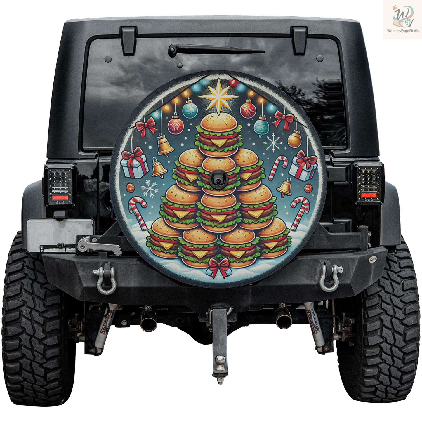 Burgers Christmas Spare Tire Cover – Waterproof UV Resistant Protector with Camera Hole