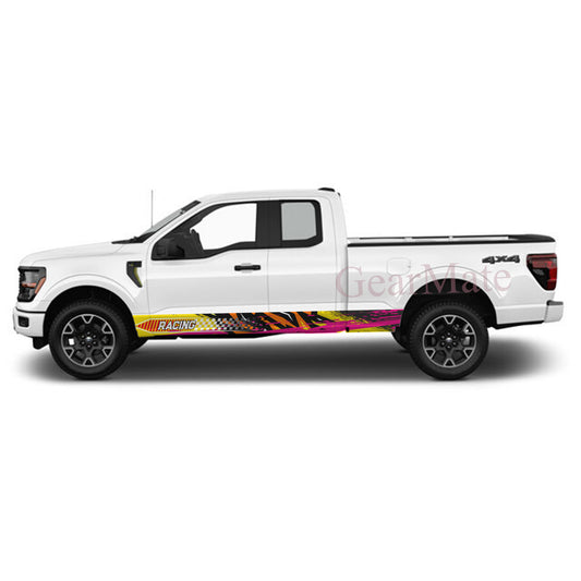 Racing Pink Orange Rocker Panel Graphic Decal Kit (Left & Right Sides) - High Quality Vinyl for Trucks & SUVs