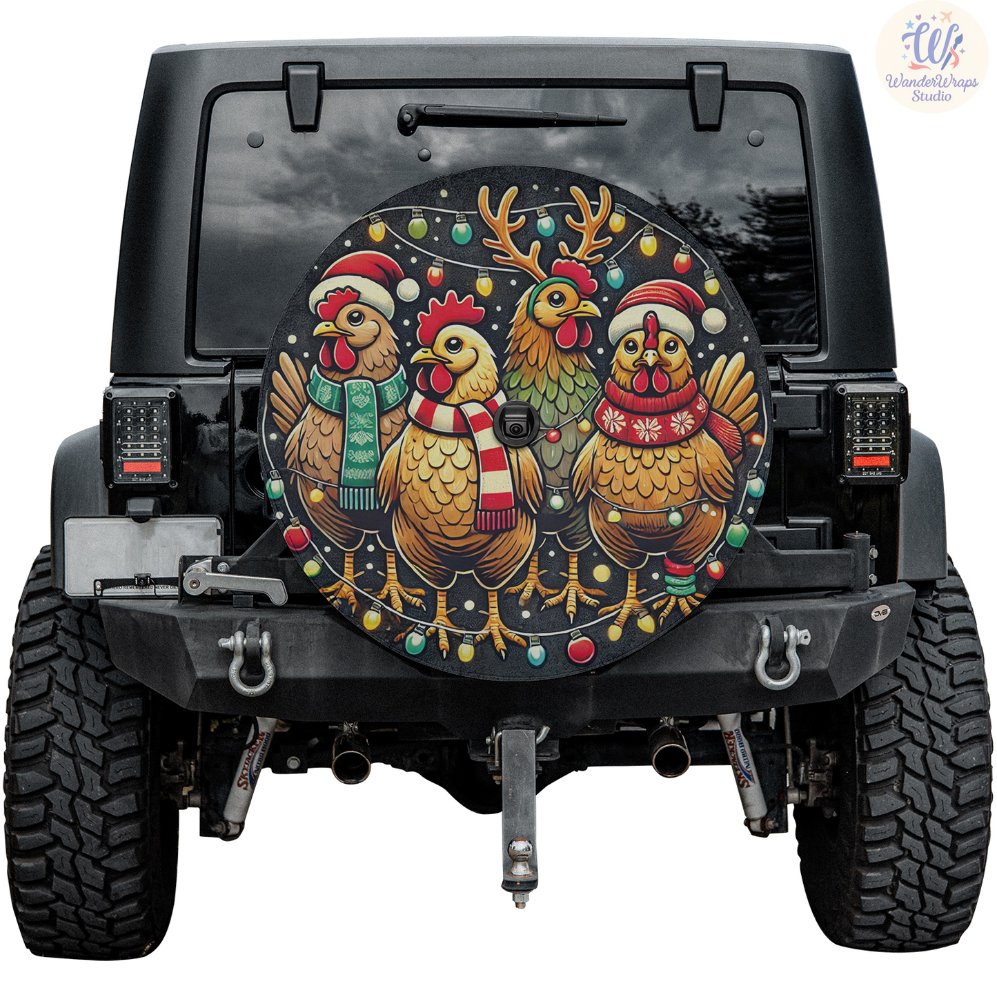 Chicken Festives Spare Tire Cover – Waterproof UV Resistant Protector with Camera Hole