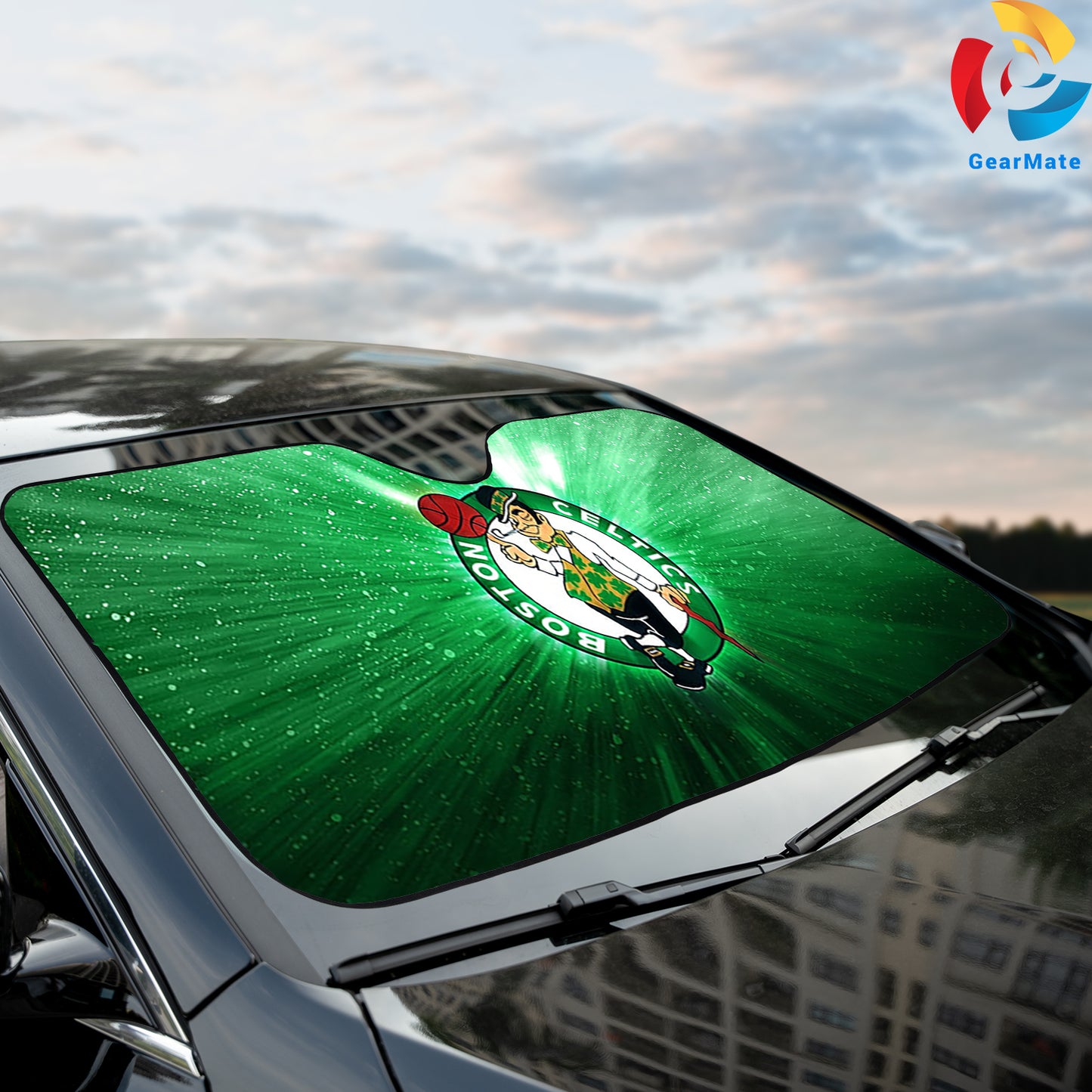 Boston Celtics Green Light Reflective Car Sunshade – Premium Heat & UV Protection, Universal Fit