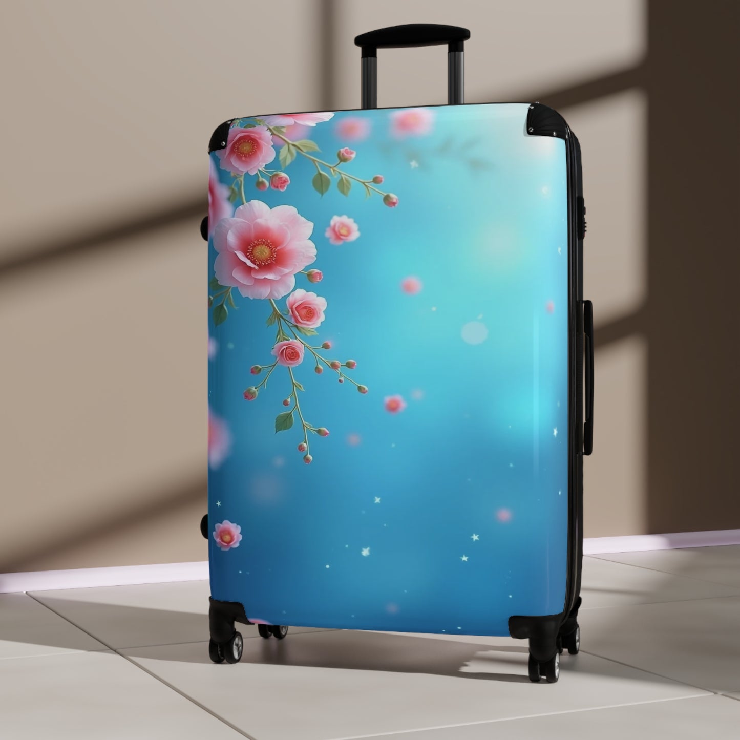Nature Flowers Floral Blue Background Art Carry-On Suitcase - Stylish Luggage for Travelers