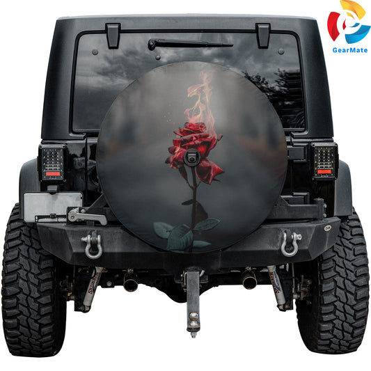 Rose Flower Fire Spare Tire Cover – Premium Waterproof UV Resistant Protector