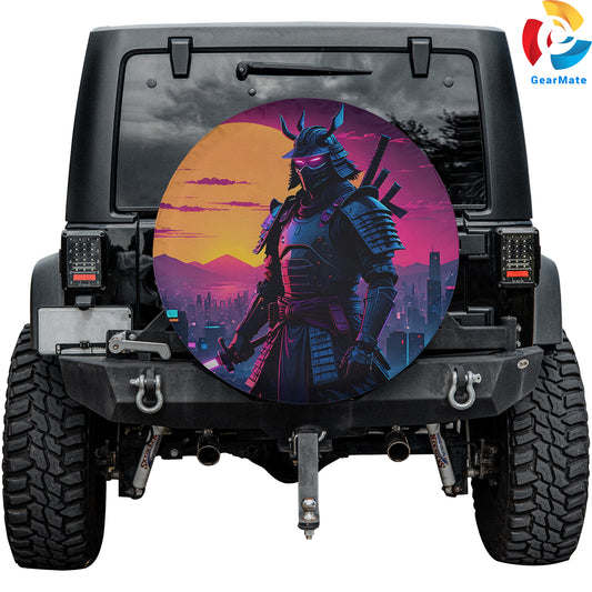 Cyberpunk Samurai Sci-Fi Spare Tire Cover – Premium Waterproof UV Resistant Protector