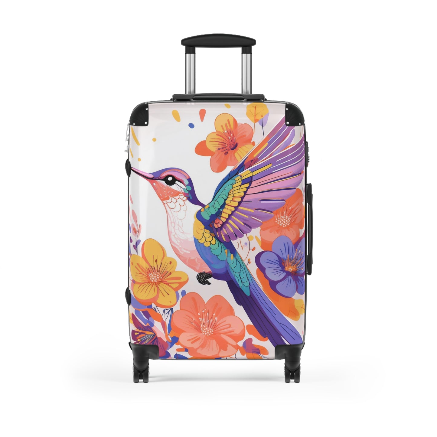 Nature Flowers Floral Hummingbird in Flight Art Carry-On Suitcase - Stylish Luggage for Travelers