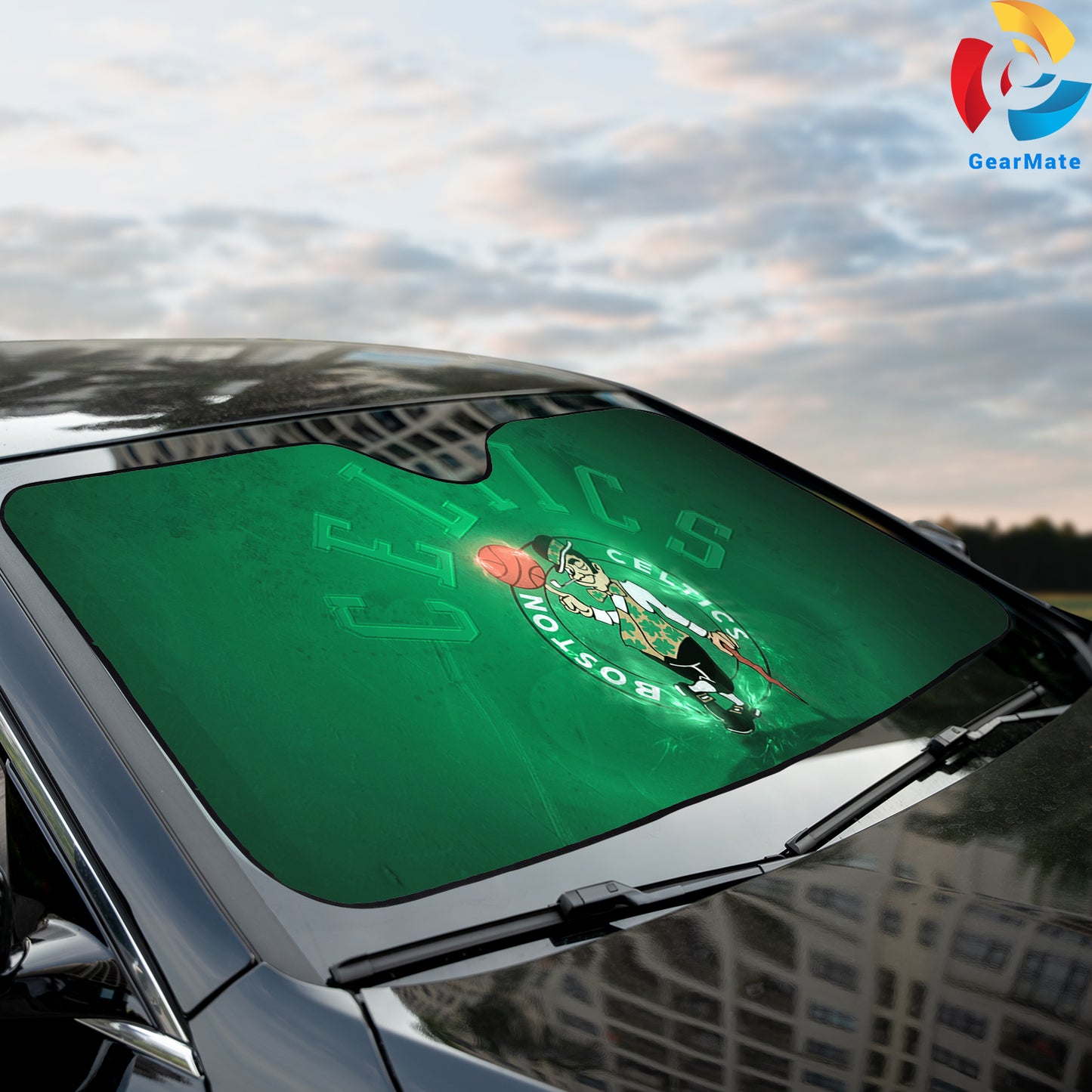 Boston Celtics Green Logo Reflective Car Sunshade – Premium Heat & UV Protection, Universal Fit