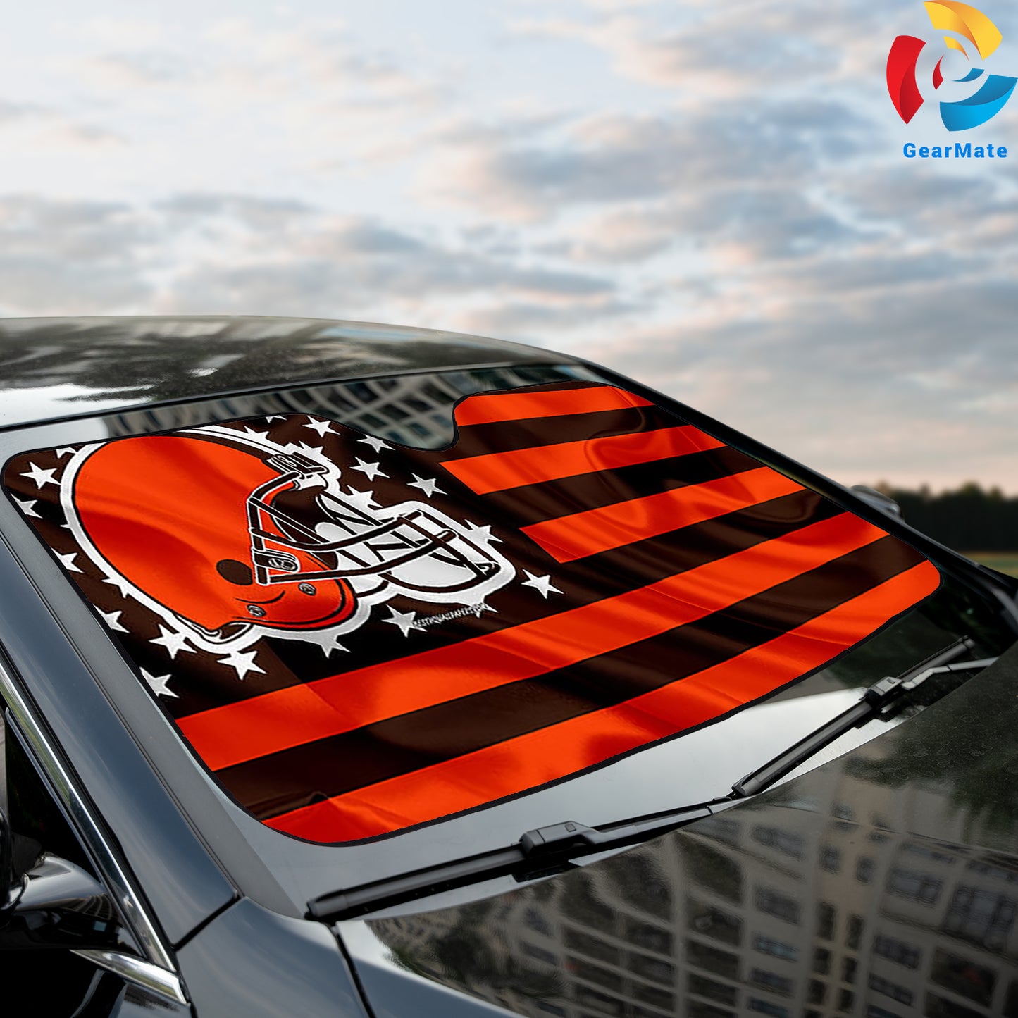 Cleveland Browns NFL Football American Flag Reflective Car Sunshade – Premium Heat & UV Protection, Universal Fit