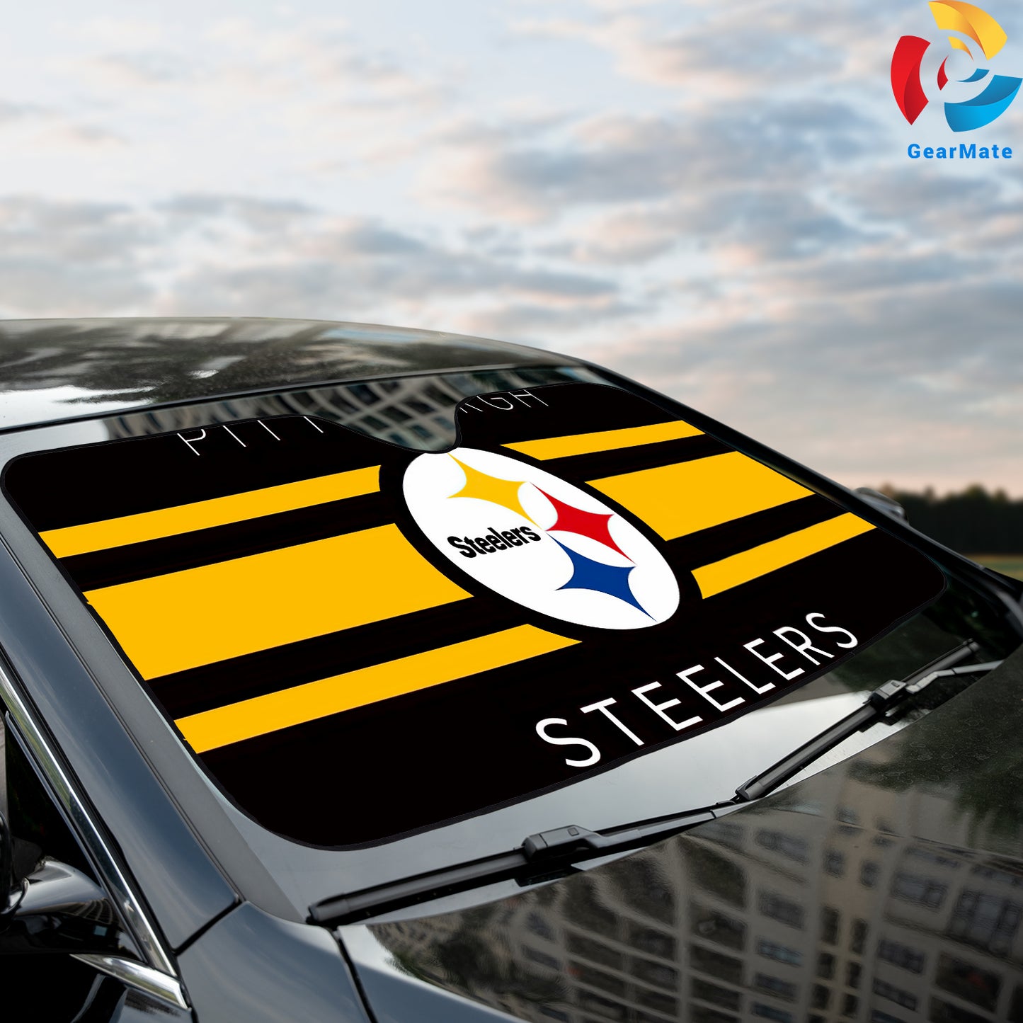 Pittsburgh Steelers NFL Football Team Stripe Logo Reflective Car Sunshade – Premium Heat & UV Protection, Universal Fit