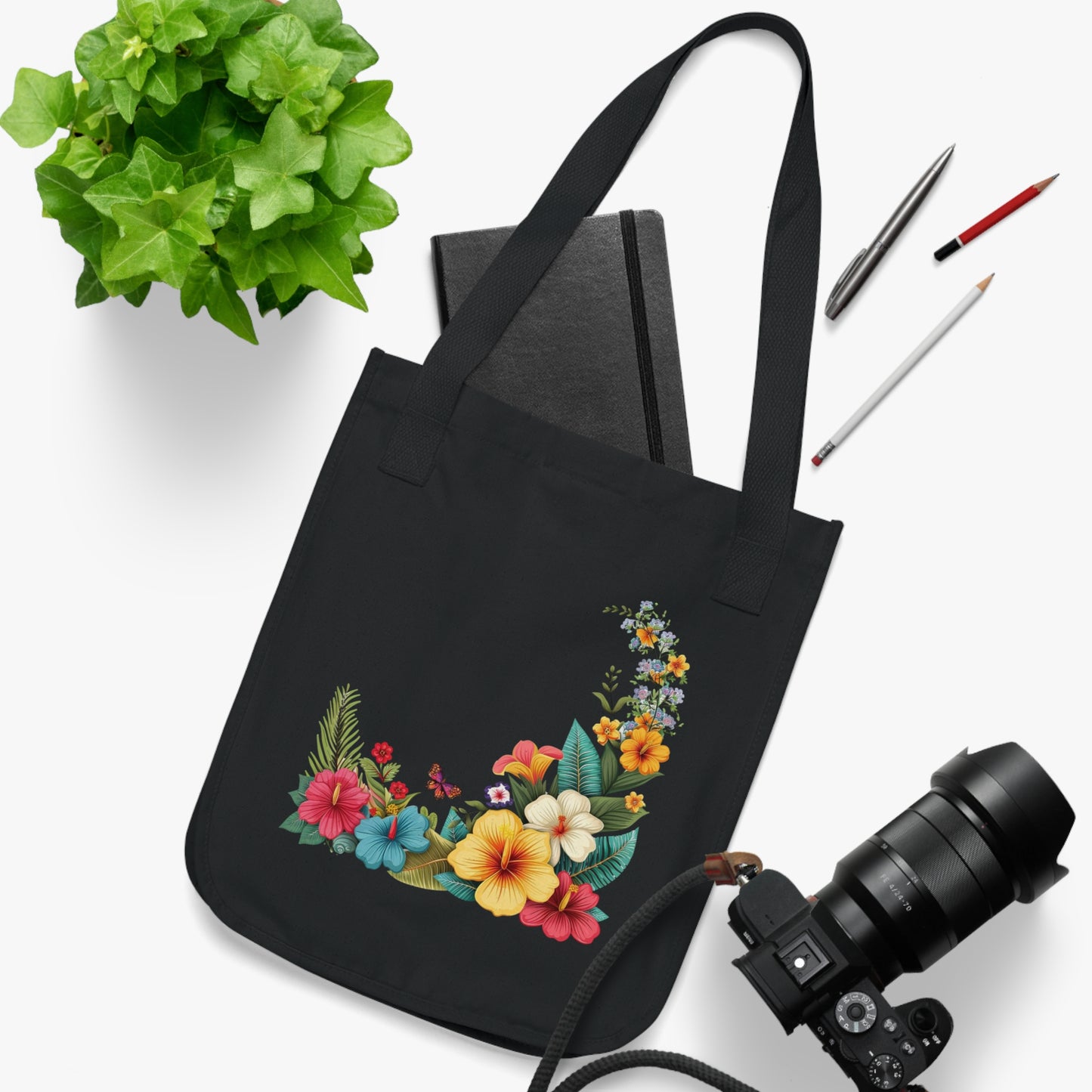 Flowers Cartoon Floral Organic Canvas Tote Bag – Eco-Friendly Shopping & Beach Accessory