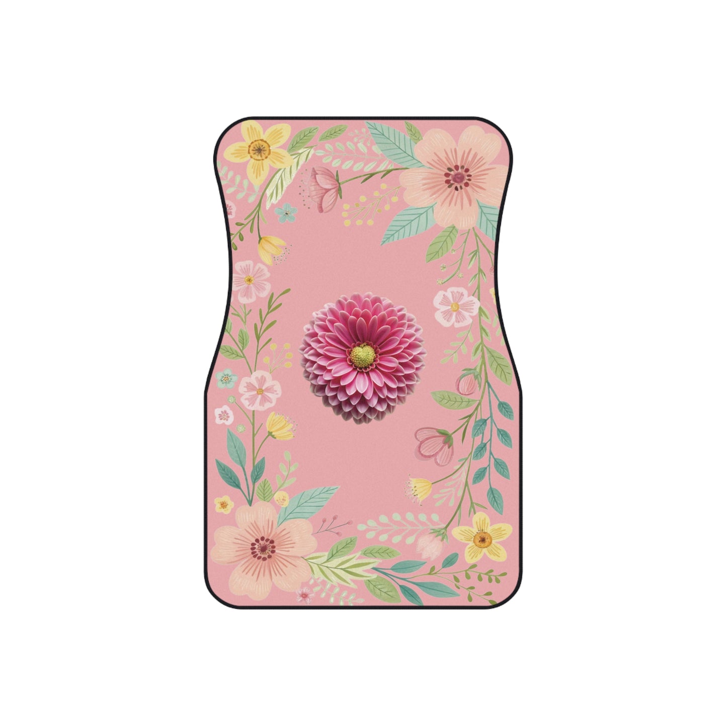 Flowers Heart Shape Car Floor Mats – 2-Piece Front Set, Durable & Stylish, Universal Fit