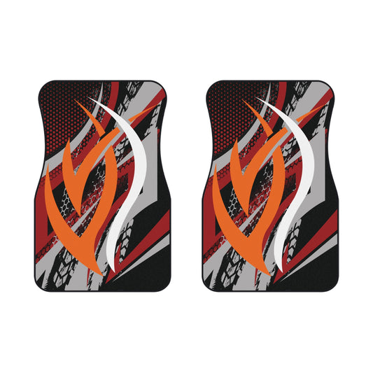 Sport Racing Sport Red Orange Car Floor Mats – 2-Piece Front Set, Durable & Stylish, Universal Fit