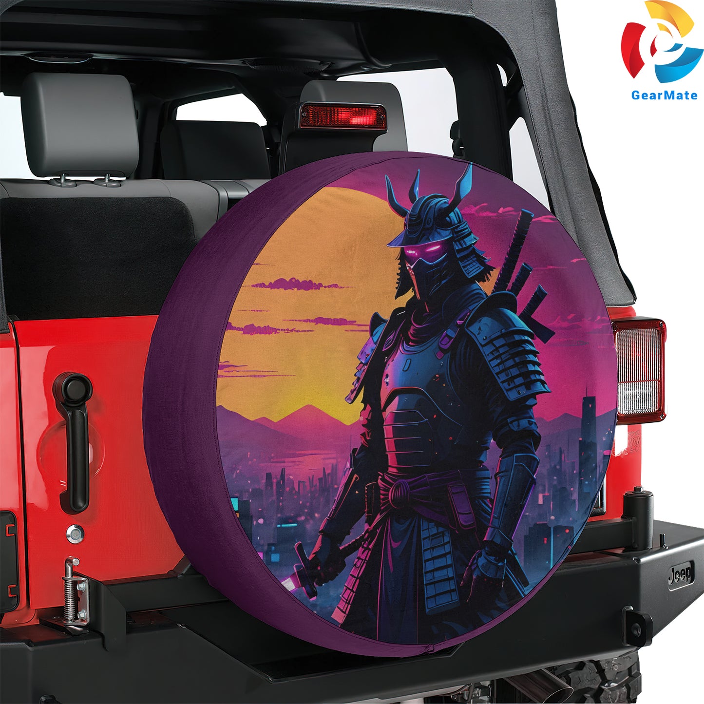 Cyberpunk Samurai Sci-Fi Spare Tire Cover – Premium Waterproof UV Resistant Protector