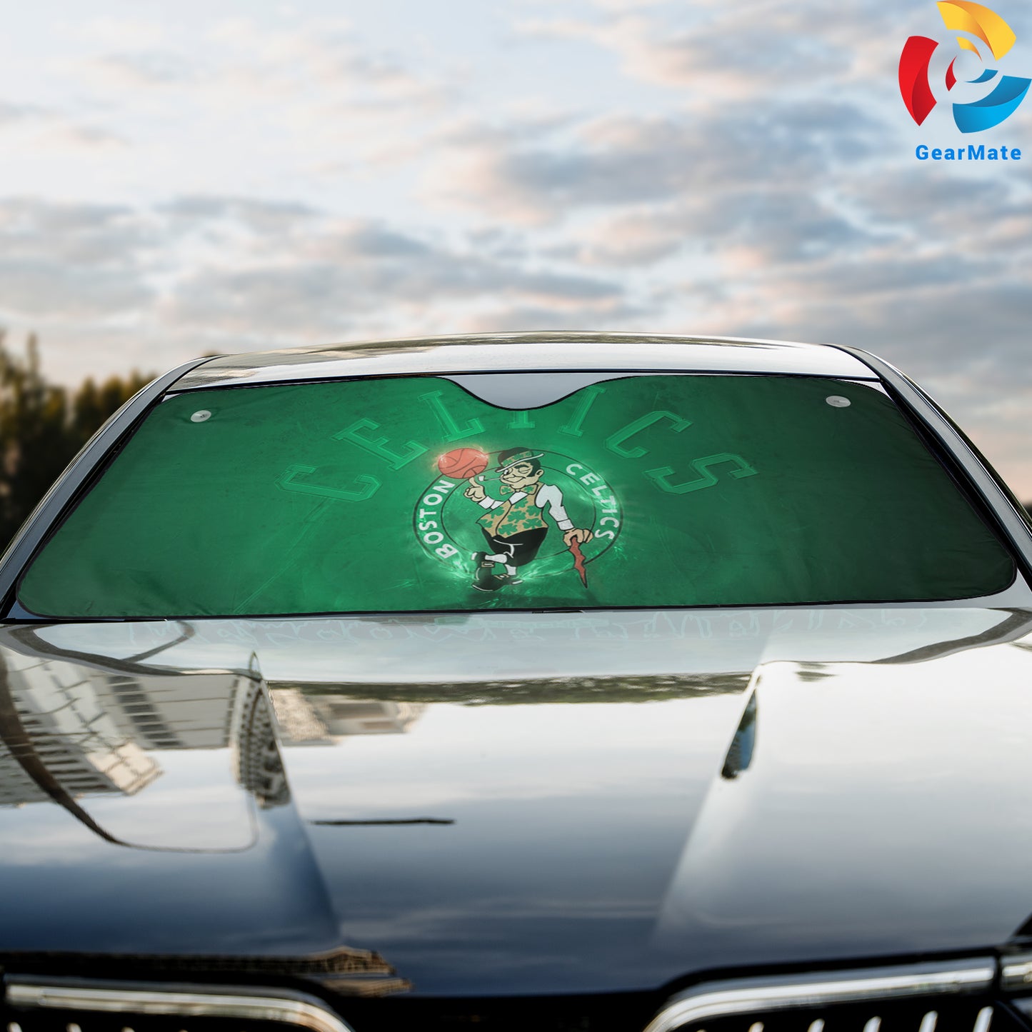 Boston Celtics Green Logo Reflective Car Sunshade – Premium Heat & UV Protection, Universal Fit
