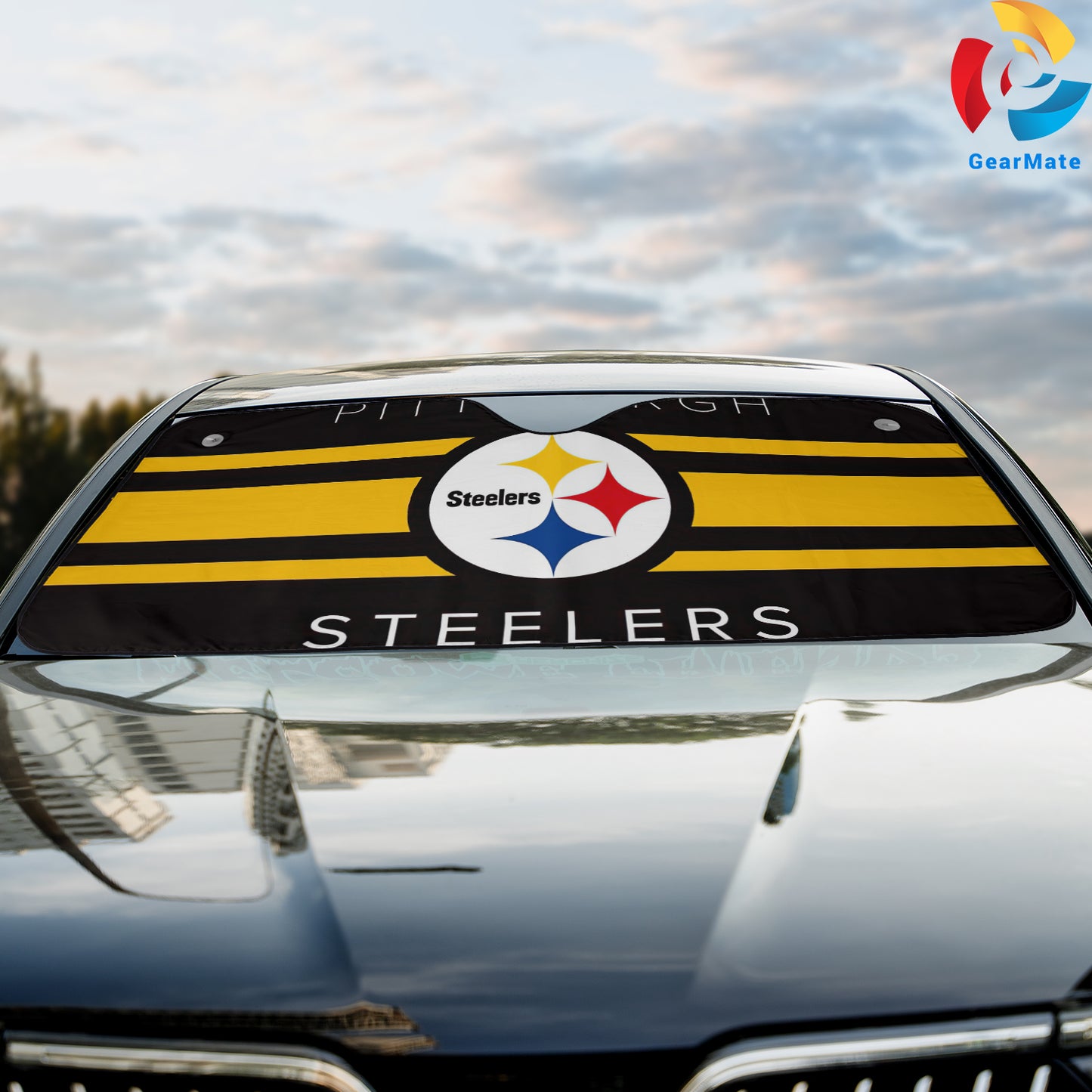 Pittsburgh Steelers NFL Football Team Stripe Logo Reflective Car Sunshade – Premium Heat & UV Protection, Universal Fit