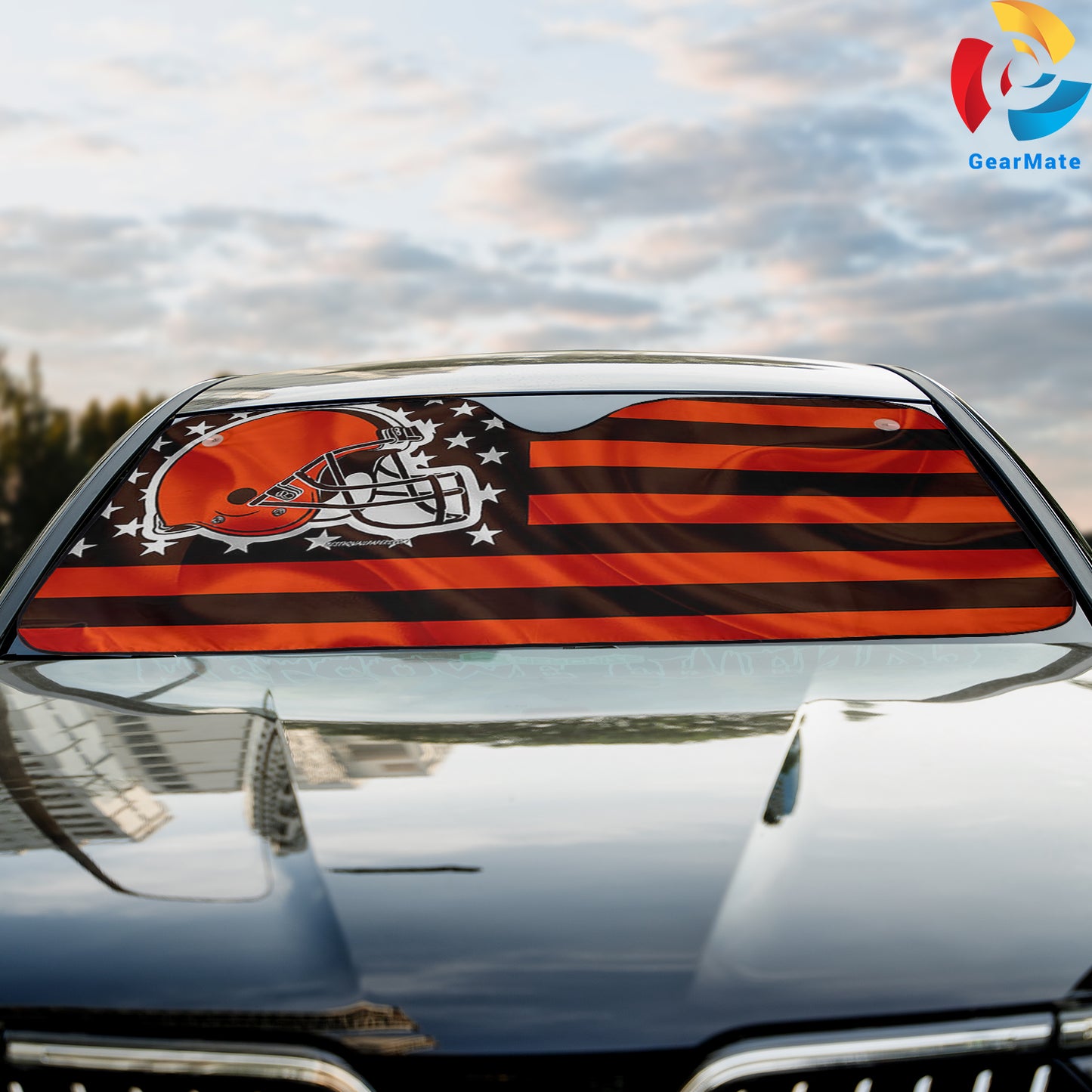 Cleveland Browns NFL Football American Flag Reflective Car Sunshade – Premium Heat & UV Protection, Universal Fit