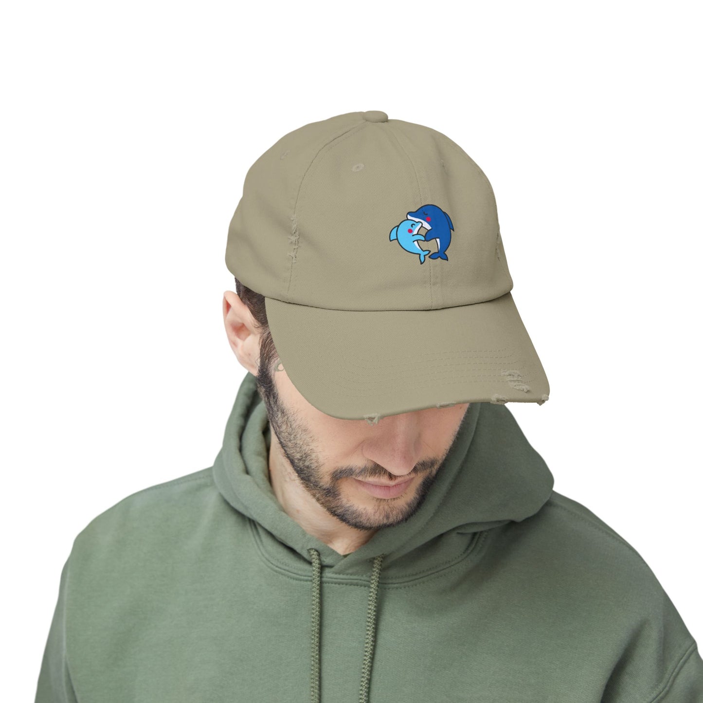 Dolphin Couple Vintage Distressed Dad Hat Unisex Adjustable Cotton Twill Baseball Cap for Casual Everyday Wear
