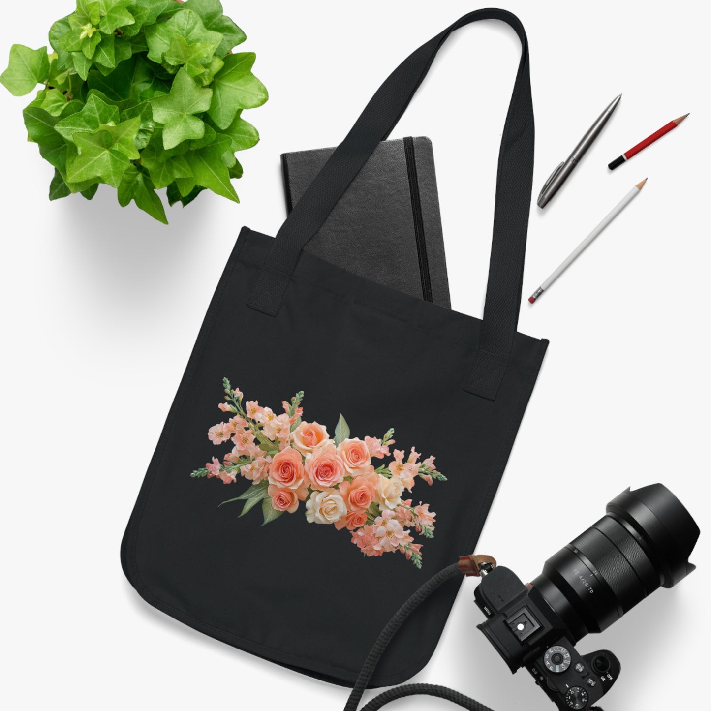 Flowers Peach Rose Floral Organic Canvas Tote Bag - Eco-Friendly Carryall for Everyday Use