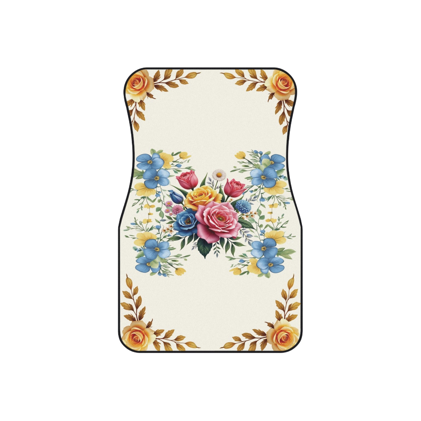Flowers Colorful Gold Vibrant Car Floor Mats – 2-Piece Front Set, Durable & Stylish, Universal Fit
