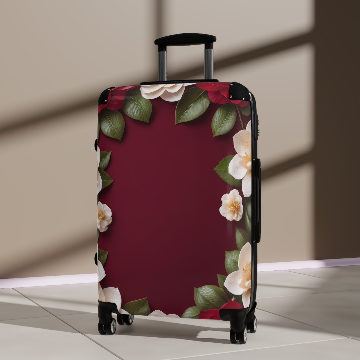 Nature Flowers Floral Red and White Art Carry-On Suitcase - Stylish Luggage for Travelers
