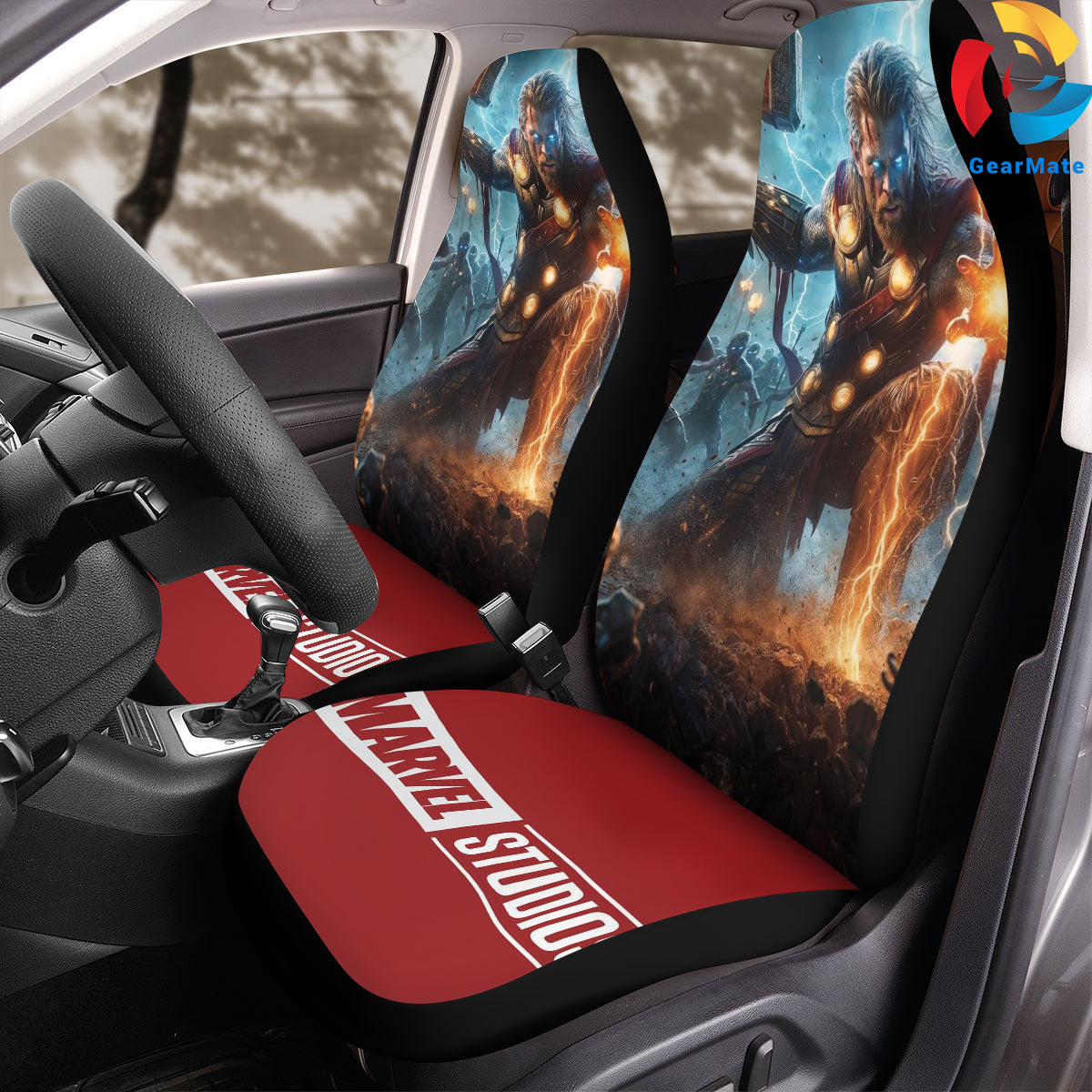 Marvel Thor Action Car Seat Covers – High Quality Graphic and Polar Fleece Protector Set