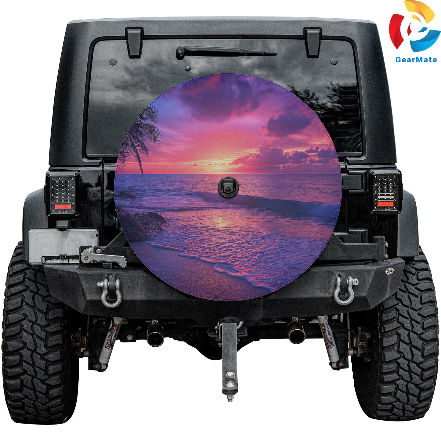 Sunset Tides Wave Spare Tire Cover – Premium Waterproof UV Resistant Protector