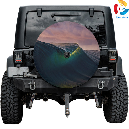 Sunset Tides Wave Spare Tire Cover – Premium Waterproof UV Resistant Protector