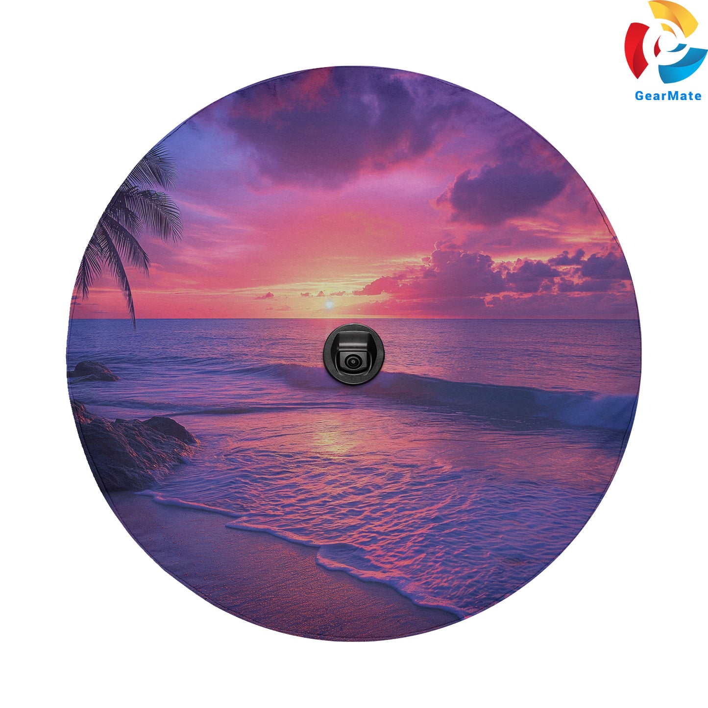 Sunset Tides Wave Spare Tire Cover – Premium Waterproof UV Resistant Protector