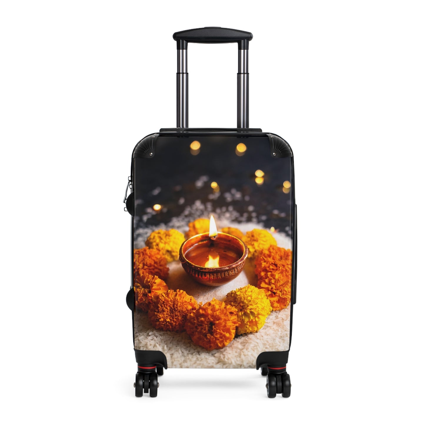 Nature Flowers Floral Lit Diya Surrounded Art Carry-On Suitcase - Stylish Luggage for Travelers