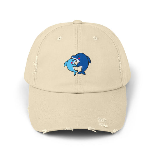 Dolphin Couple Vintage Distressed Dad Hat Unisex Adjustable Cotton Twill Baseball Cap for Casual Everyday Wear