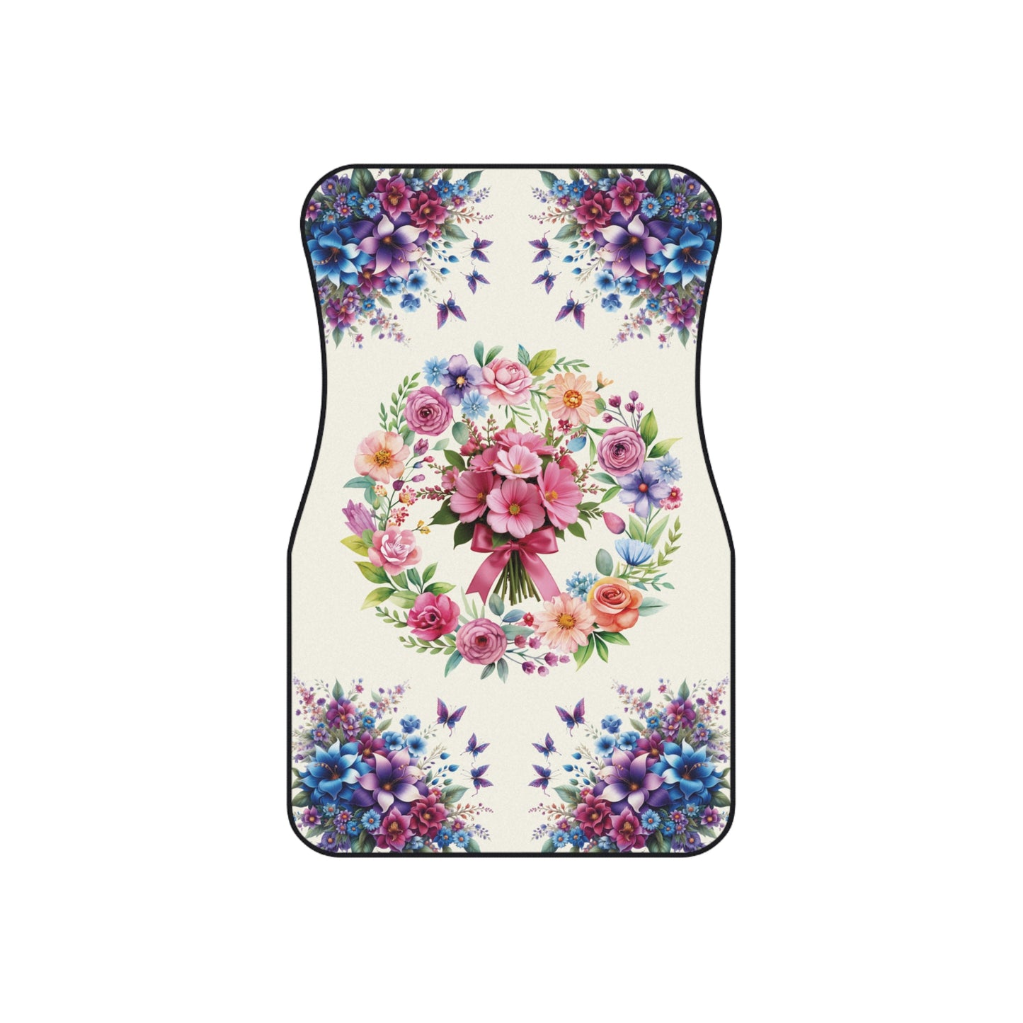 Flowers Beautiful Round Flowers Car Floor Mats – 2-Piece Front Set, Durable & Stylish, Universal Fit