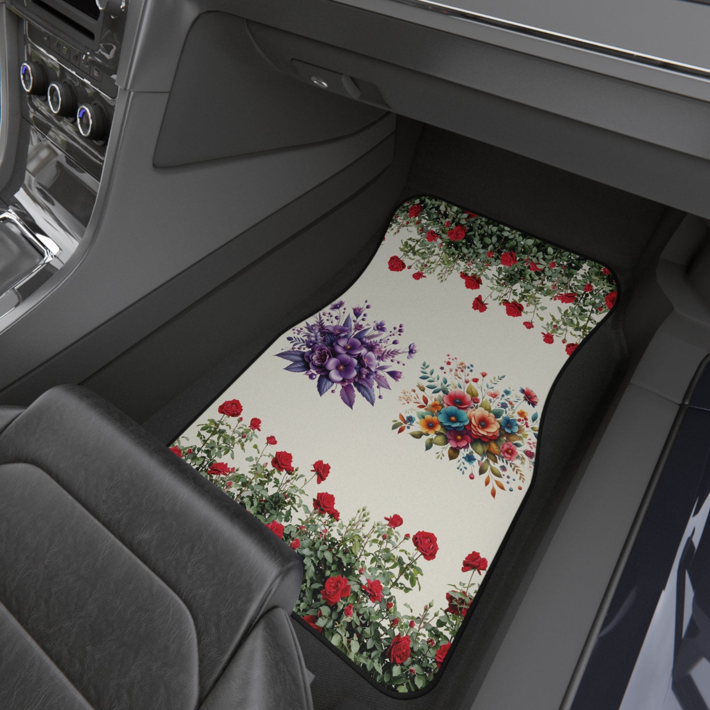 Flowers Purple Beautiful Rose Garden Car Floor Mats – 2-Piece Front Set, Durable & Stylish, Universal Fit